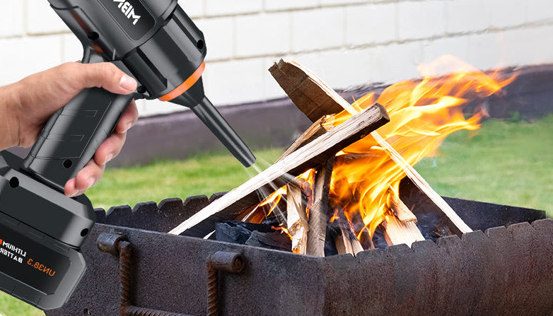 Person using a MBNGF Product to light a fire in a tent with text 'Effortless Tent Camping'.